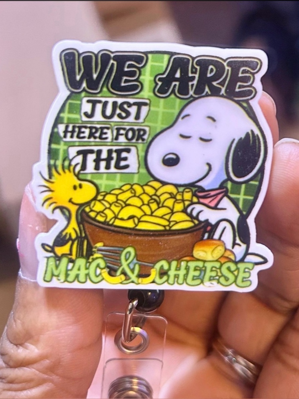 Peanuts Snoopy Woodstock Mac & Cheese Retractable Badge Reel Nurse Teacher
